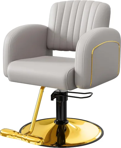 Vista 16 de Silla de salón profesional Baasha completamente negra, silla de estilo hidráulica de lujo con cuero PU suave, cojín de espuma de alta densidad, giro