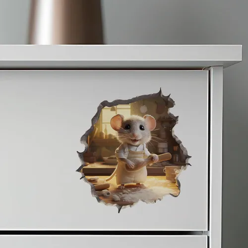 Vista 6 de Home Baker Mouse - Calcomanía de pared con agujero de pared, extraíble con efecto 3D