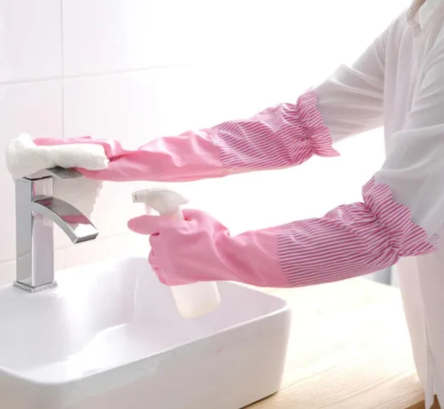 Vista 3 de RARITYUS Guantes de limpieza de cocina para el hogar, guantes de puño largo antideslizantes con forro de algodón impermeable