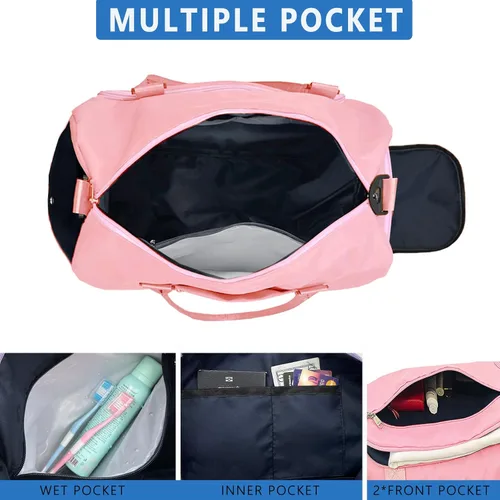 Vista 4 de woogwin Pequeña bolsa de gimnasio para hombres y mujeres con zapatos y compartimento húmedo, bolsa de lona impermeable para viajes, deportes