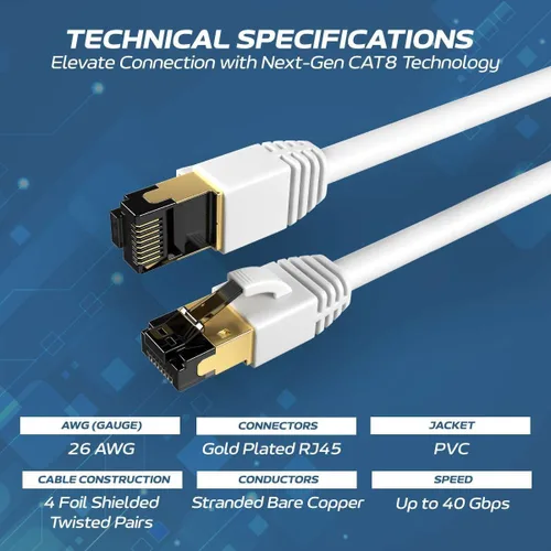 Vista 3 de Cables Direct Online Cable de conexión Ethernet SFTP Cat8 negro de 0.5 pies, conexión de 40 Gbps 2000 MHz, cobre blindado 26AWG RJ45 retrocompatible