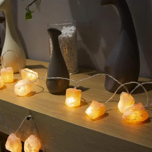 Vista 6 de Guirnalda de luces de sal del Himalaya con interruptor, 20 luces LED de bloque de sal natural con interfaz USB adecuadas para decorar el hogar