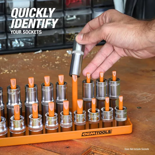 Vista 8 de OEMTOOLS 22418 Juego de organizador de zócalos, juego de 6 piezas que incluye bandejas métricas SAE de 1/4", 3/8", 1/2", organizador de caja