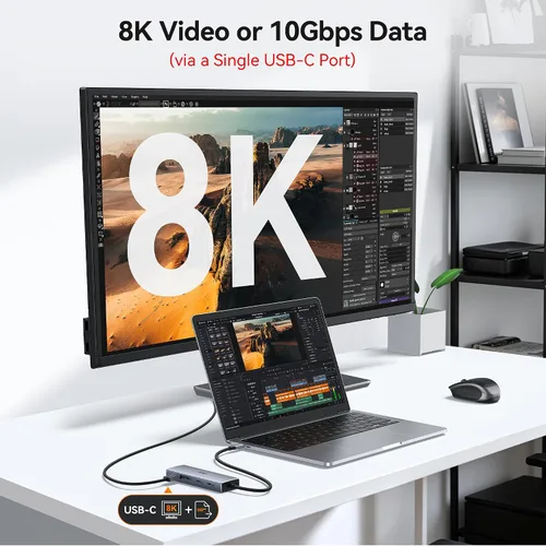 Vista 6 de Adaptador USB C Hub Dual 4K@60Hz USB C para Dell HP, 100W PD USB C Splitter
