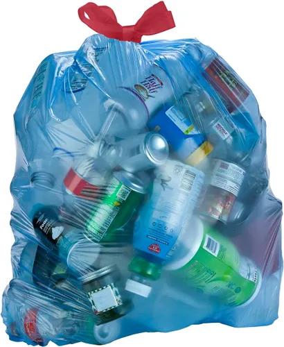 Vista 2 de Bolsas de basura Amazon Basics azules para reciclaje, sin olor, 13 galones, 60 unidades, paquete de 1