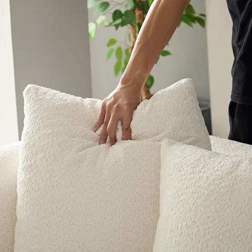 Vista 7 de SSC SATITUNCASA - Sofá modular curvo de 102.36 pulgadas, acogedor sofá Boucle para sala de estar, sofá de 4 plazas color crema con almohadas, sofá