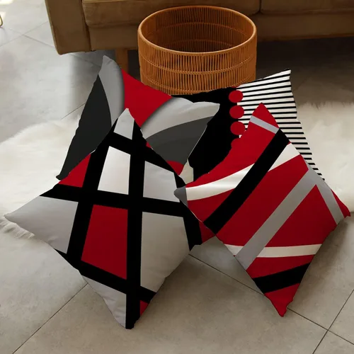 Vista 3 de Fundas de almohada rojas y negras de 16 x 16 pulgadas, almohadas rojas y negras para sofá, fundas de almohada decorativas abstractas