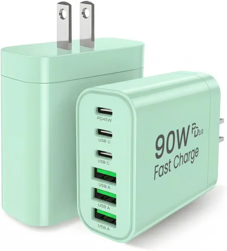 Vista 12 de Bloque de cargador USB C GaN de 90 W, cargador de pared USB C de 6 puertos de carga rápida, adaptador de corriente PD de 45 W para iPhone 17Pro