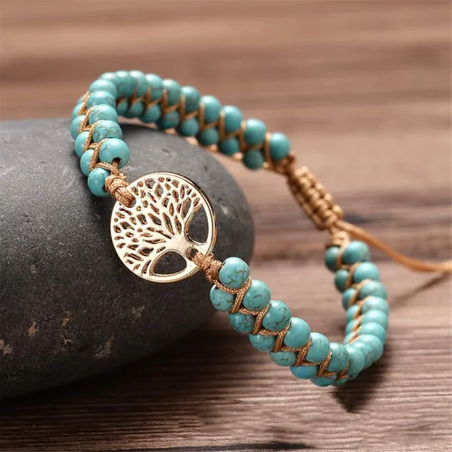 Vista 2 de Pulsera de cuerda trenzada con cuentas de piedra natural púrpura en capas, ajustable, para curación, para yoga, para mujeres, hombres, niñas, niños