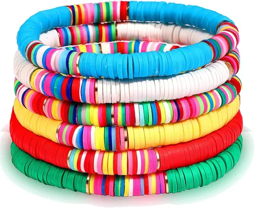 Vista 76 de Surfer Heishi - Pulseras apilables para mujer, apilables, de vinilo arcoíris, disco de arcilla, pulseras elásticas para la amistad, joyería bohemia