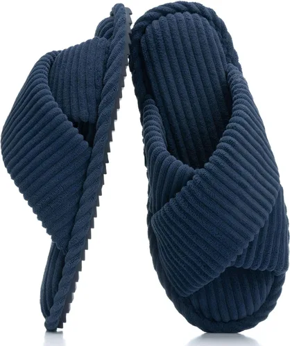 Vista 22 de GOEWY - Pantuflas para mujer con espuma viscoelástica para el hogar, con entretejido de pana, tiras cruzadas, con punta abierta, sandalias cómodas