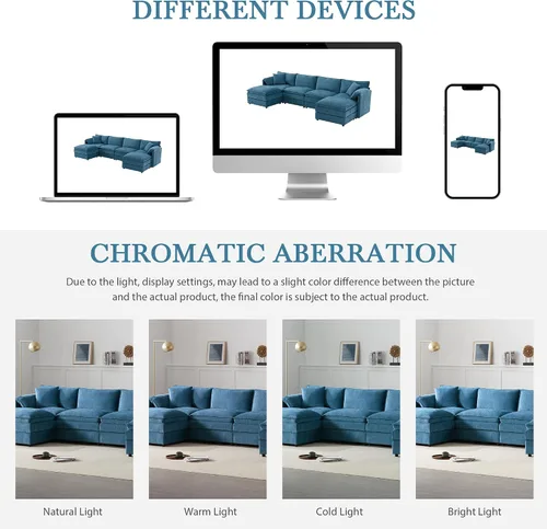 Vista 77 de Moderno sofá modular en forma de U con almohadas para la cintura, sofá cama con diván, sofá tapizado simétrico de felpilla de 6 asientos para sala
