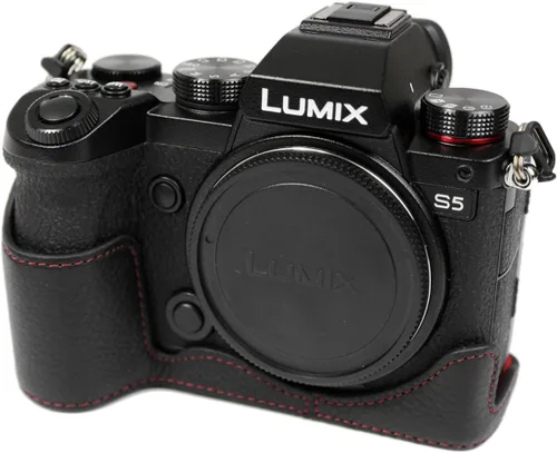 Vista 2 de Rieibi Panasonic S5 - Funda de piel auténtica para cámara compatible con Panasonic Lumix DC-S5, DC-S5II, DC-S5IIX, color negro