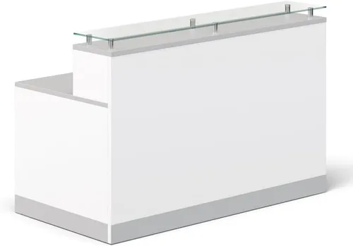 Vista 2 de NBF Recepción Mostrador frontal superior de vidrio para recepción de salón, madera flotante Gris