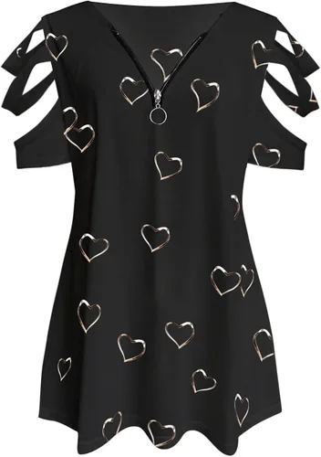 Vista 3 de Blusa de verano con hombros descubiertos para mujer talla grande sexy de corte bajo cuello en V con tirantes delgados para verano con vuelo Negro