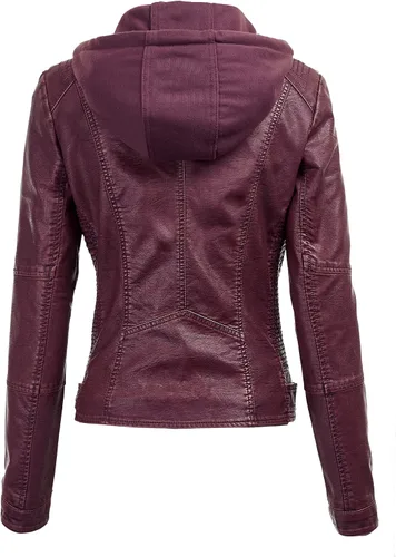 Vista 2 de Chaqueta Made By Johnny MBJ de piel sintética, estilo motociclista, con capucha, para mujer
