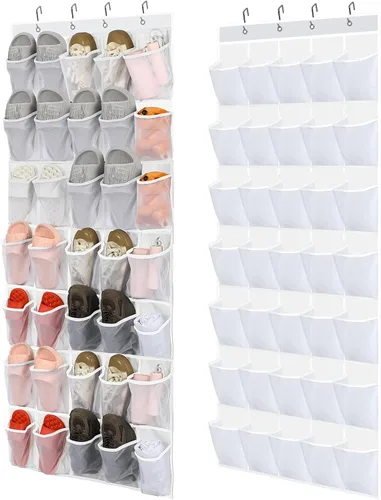 Vista 9 de Windyun 2 unidades de 70 organizadores de zapatos grandes para colgar sobre la puerta, para armario, bolsillos de malla negra, para volver a