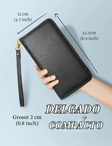 Vista 3 de Yarnic Cartera para mujer, negro, piel sintética, protección RFID, 8.9 x 4.7 x 0.8 pulgadas