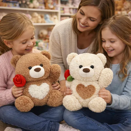 Vista 7 de Juguete de peluche de oso de peluche, oso de rosa y corazón, juguete de peluche romántico, perfecto para cumpleaños de niños y niñas (marrón)