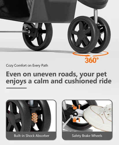 Vista 7 de OS MOTOR - Carriola para mascotas con 3 ruedas para mascotas pequeñas/medianas, portavasos plegable y portátil para perro gato cachorro gatito