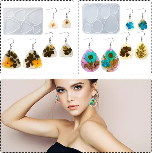 Vista 6 de DIYBravo Moldes de resina UV, moldes de silicona epoxi, moldes de joyería para manualidades, aretes, collares, colgantes, manualidades, 11