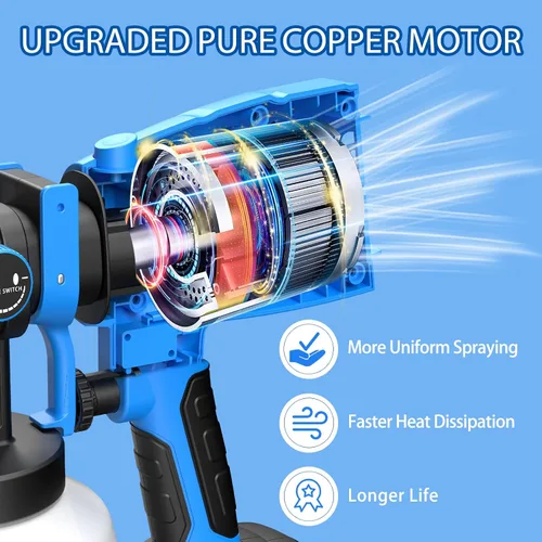 Vista 2 de Pulverizador de pintura, pulverizador de pintura eléctrico de 700 W con recipiente de 33.8 fl oz, pistola de pintura con 5 boquillas y 3 patrones