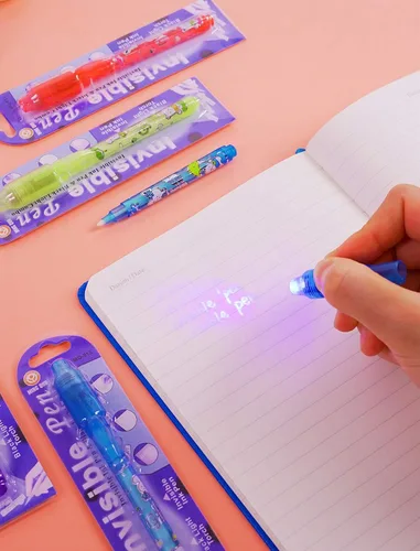 Vista 2 de VOVRU Bolígrafo de tinta invisible, 24 unidades, bolígrafo espía con luz UV, marcador mágico para mensajes secretos y fiestas de cumpleaños