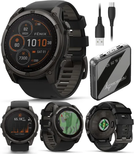 Vista 8 de Garmin Fenix 0.315 – 1.693 in Zafiro, AMOLED Multisport GPS Smartwatch, gris carbón DLC titanio con silicona negro/gris guijarro, linterna LED fenix