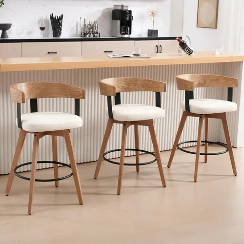 Vista 15 de HEAH-YO Taburete de bar giratorio 1 pieza, taburete de altura de mostrador de 26 pulgadas con respaldo de barril, gris, estilo moderno de mediados