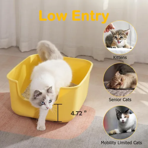 Vista 4 de Caja de arena grande para gatos con lados altos, cajas para gatos de interior, bandeja de arena para gatos para gatitos, caja de arena con entrada
