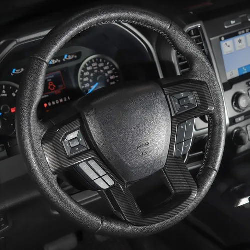 Vista 5 de Linskip Moldura para volante compatible con Ford F150 2015-2020 y F250 F350 Super Duty 2017-2022, para Ford Expedition 2018-2021, funda para Negro