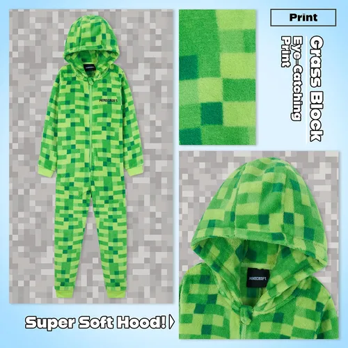 Vista 5 de Minecraft Pyjama For Boys, Kids Pyjamas All in One, Super Soft Hooded Pyjamas, Gifts For Gamers Boys Girls