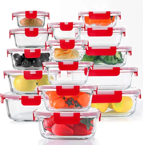 Vista 7 de Juego de 30 recipientes de vidrio para almacenar y preparar alimentos, con tapas de cierre a presión, herméticos, libres de bisfenol A y aptos