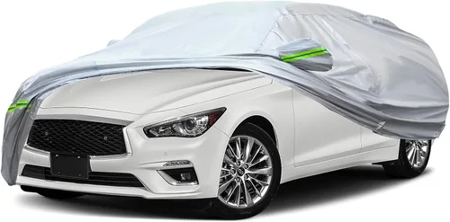 Vista 11 de AUQDD Funda de automóvil sedán de 6 capas de alta calidad, impermeable, para todo tipo de clima, resistente a la intemperie, protección solar UV