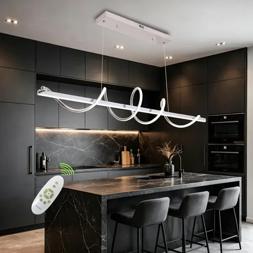 Vista 22 de Lámpara LED de 47.24 pulgadas regulable moderna lámpara colgante 3000K-6500K brillo de color ajustable con control remoto Blanco