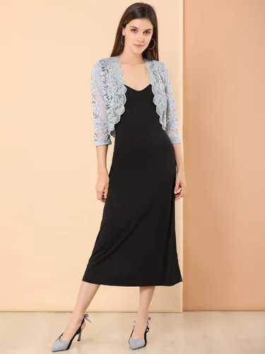 Vista 3 de Allegra K - Chaquetilla elegante para mujer de encaje floral traslúcido y manga 34