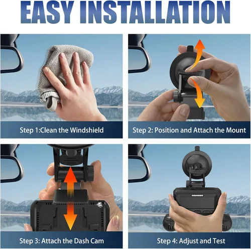 Vista 3 de PRUVEEO Soporte de ventosa D90-4CH D88-4CH D80-4CH 4CH 4 canales Dash Cam