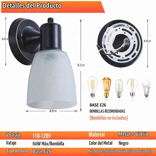 Vista 2 de Apliques de pared juego de 2, luces de tocador negras mate para baño, accesorios de luz de pared modernos con interruptor giratorio, luz de montaje