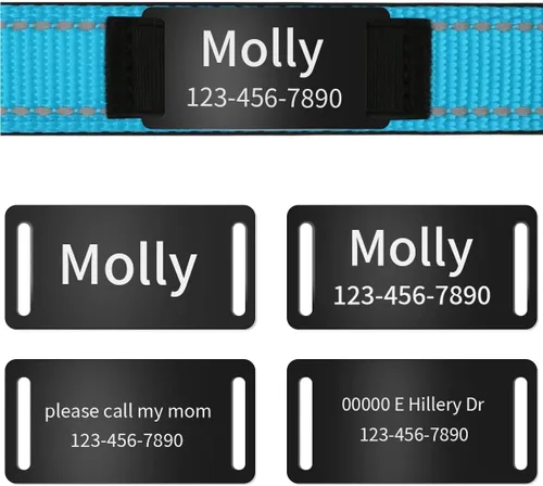 Vista 6 de Collares reflectantes personalizados para perro, collar de identificación de acero inoxidable grabado personalizado, collar de identificación