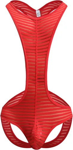 Vista 2 de MLeotardo de seda de hielo para hombre, ropa interior, espalda hueca hacia fuera lucha, sin mangas