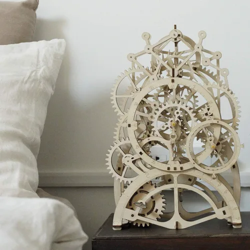 Vista 2 de ROKR Rompecabezas de reloj de péndulo mecánico de madera 3D, juego de construcción de juguetes de engranajes mecánicos, suministros de kit