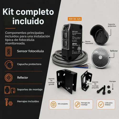 Vista 4 de EMX NIR-50-325 UL325 Kit fotoocular retrorreflector, 50 pies, NC/10K