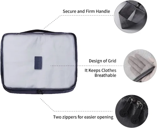 Vista 3 de Lcsmaokin Juego de 7 cubos de embalaje, organizadores esenciales de equipaje de viaje para accesorios de viaje con una bolsa de zapatos, color negro