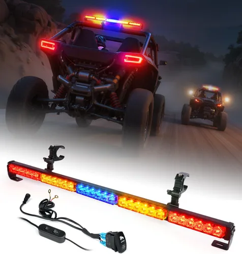 Vista 8 de Barra de luz LED estroboscópica de 30 pulgadas para UTV con soporte de montaje para jaula de protección de 1.75"-2" Luz de persecución trasera