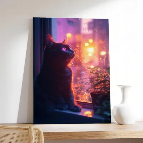 Vista 7 de ZMLIS Vaporwave Cat Wall Art – Y2K Cyber Aesthetic Poster – Retro Futuristic Room Decor Canvas Poster Wall Art Decor Print Picture Paintings for
