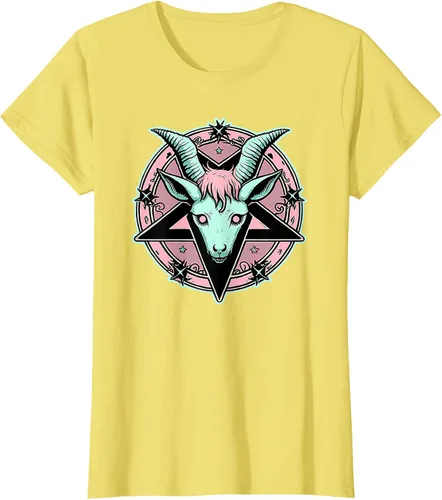 Vista 68 de Camiseta Kawaii Paste Creepy Goat Pentacle, Negro