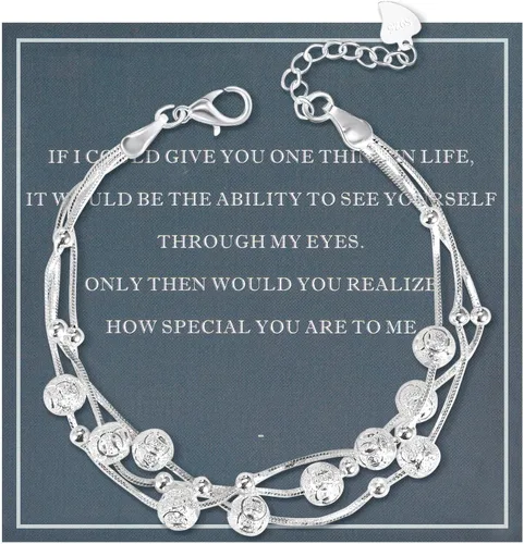 Vista 13 de Pulsera con dijes de plata de ley 925 de FANCIBAND para mujer, pulsera de cadena de plata delicada ajustable con cuentas, joyería simple, regalos