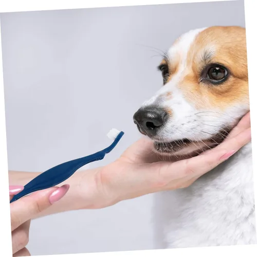 Vista 9 de TOYANDONA Juego de cepillos de dientes para mascotas, cepillo de limpieza de dientes de perro, 3 piezas de cerdas suaves de doble cabeza, mango