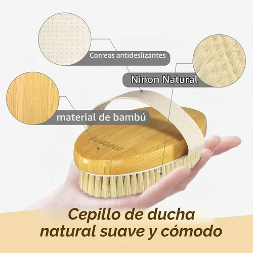 Vista 3 de Metene Cepillo corporal de cepillado en seco con cerdas naturales suaves y rígidas, cepillo exfoliante corporal/masaje para celulitis y linfática