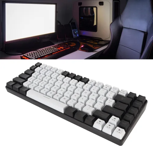 Vista 2 de Pssopp Teclado para juegos RGB Retroiluminación tipo C con cable 84 teclas (blanco)